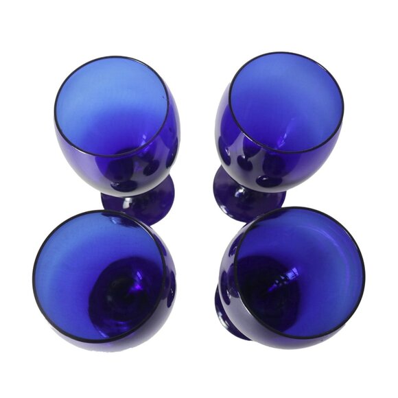 4 Vintage Cobalt Large Blue Wine Glasses Wine Libbey Cocktail Barware - Picture 4 of 5